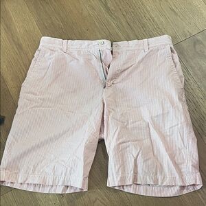 Izod Men's Pink and White Striped Flat Front Shorts